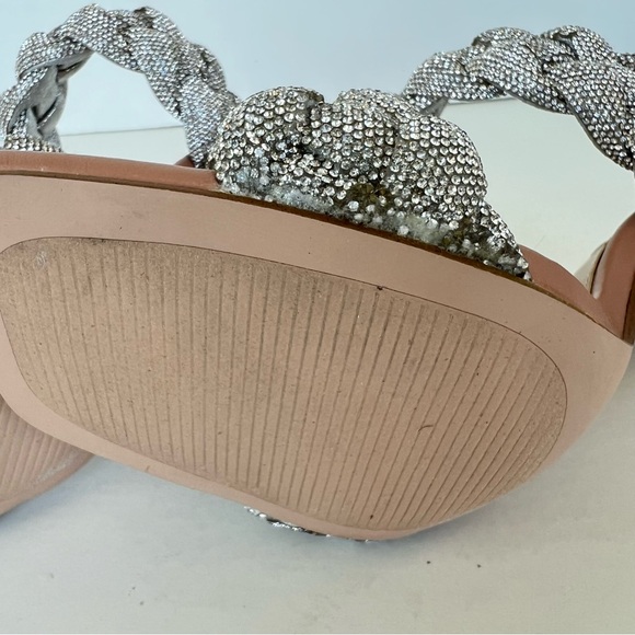 ♦️SOLD♦️STEVE MADDEN Kelley Silver Rhinestone Crystal Braided Beige Heels Sandal - Picture 11 of 16